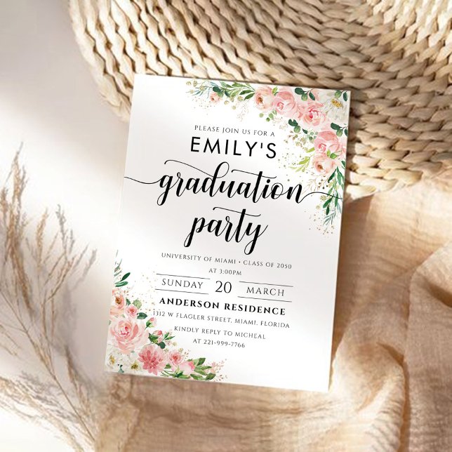 Blush Pink Rose Gold Graduation Party Invitation. Invitation (Creator Uploaded)