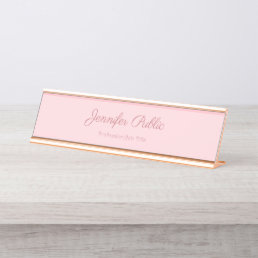 Blush Pink Rose Gold Handwritten Elegant Template Desk Name Plate