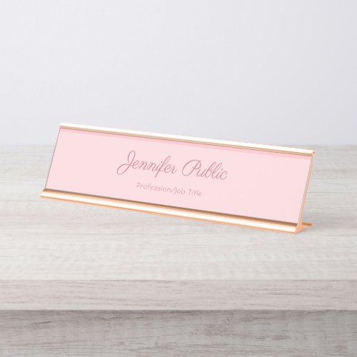 Blush Pink Rose Gold Handwritten Elegant Template Desk Name Plate