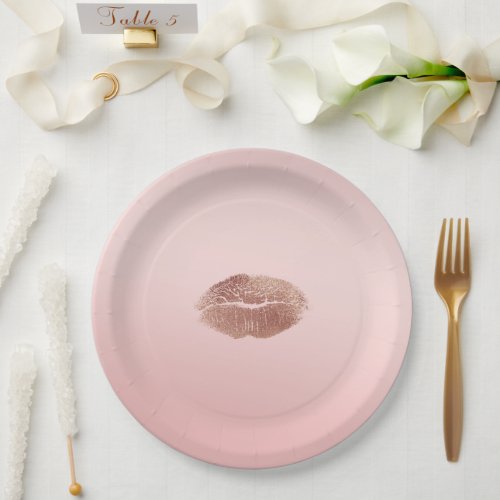 Blush Pink Rose Gold Kiss Lips Paper Plates