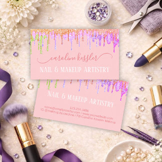 Blush Pink Rose Gold Lime Green Glitter Sparkle Business Card