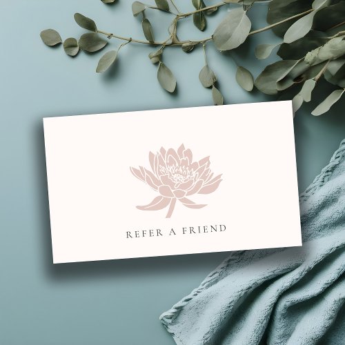BLUSH PINK ROSE GOLD LOTUS FLORAL REFER A FRIEND BUSINESS CARD