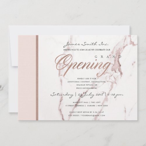 BLUSH PINK ROSE GOLD MARBLE TEXTURE GRAND OPENING INVITATION