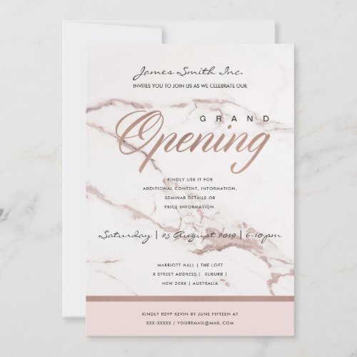 BLUSH PINK ROSE GOLD MARBLE TEXTURE GRANG OPENING INVITATION