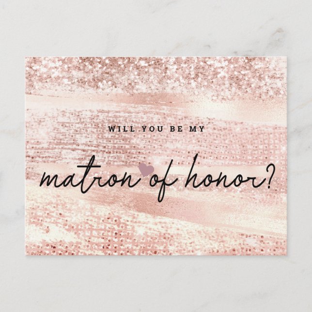 Blush Pink & Rose Gold Matron of Honor Proposal Postcard (Front)