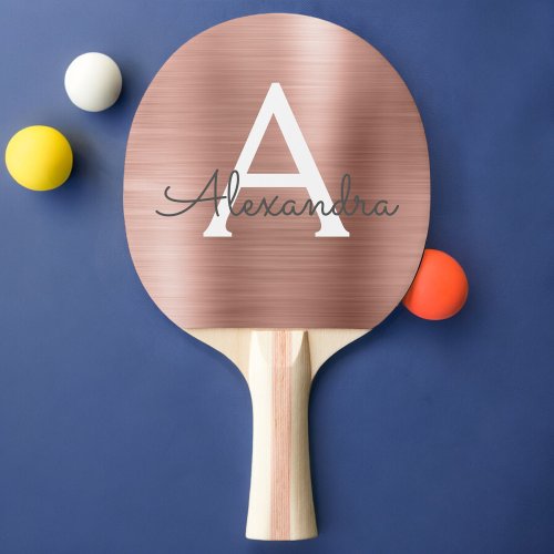 Blush Pink Rose Gold Metallic Foil Monogram Ping Pong Paddle
