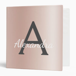 Blush Pink Rose Gold Metallic Foil Monogrammed 3 Ring Binder