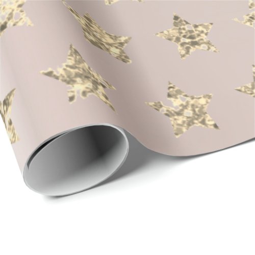 Blush Pink Rose Gold Metallic Foxier VIP Stars Wrapping Paper