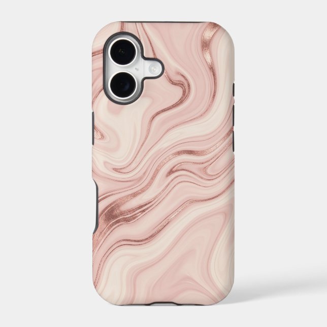 Blush Pink Rose Gold Metallic Liquid Marble iPhone Case (Back)