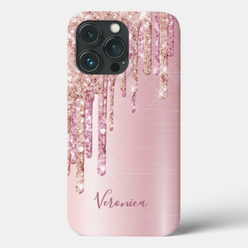 Blush pink rose gold metallic name iPhone 13 pro case