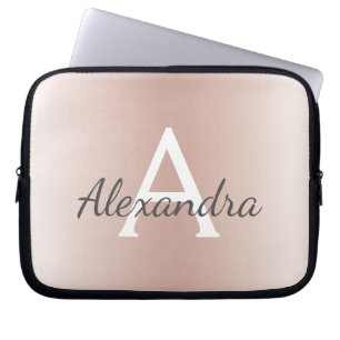 Blush Pink Rose Gold Metallic Ombre Monogram Laptop Sleeve