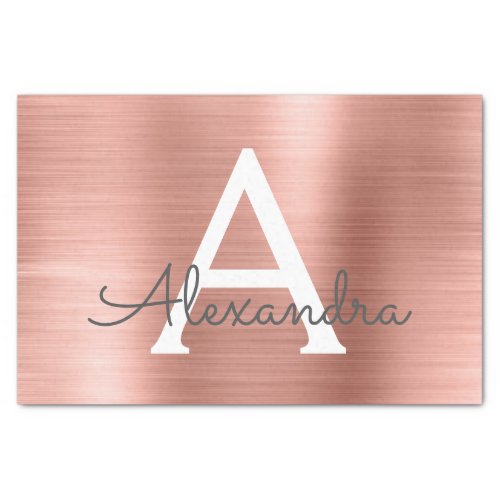 Blush Pink  Rose Gold Modern Metal Monogram Tissue Paper