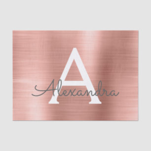 Blush Pink Rose Gold Modern Metal Monogram Tissue Paper