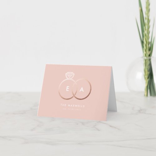 Blush Pink Rose Gold Modern Rings Thank You Card