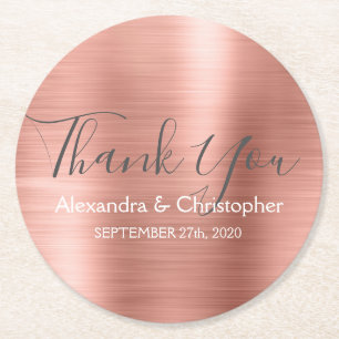 Blush Pink - Rose Gold Modern Wedding Thank You Round Paper Coaster