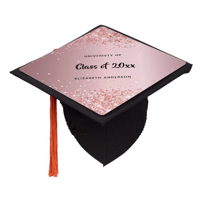 Blush pink rose gold name school graduation cap topper (Angled)