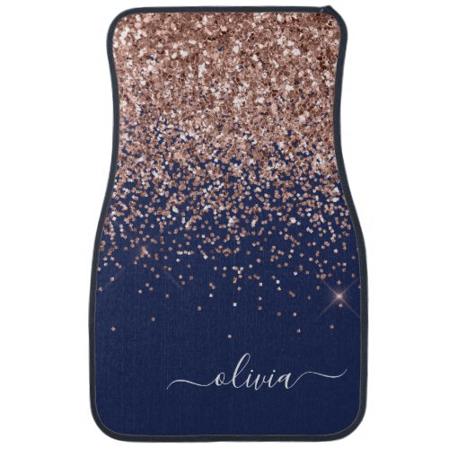 Blush Pink Rose Gold Navy Blue Glitter Monogram Ca Car Floor Mat