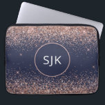 Blush Pink Rose Gold Navy Blue Glitter Monogram Laptop Sleeve<br><div class="desc">Blush Pink - Rose Gold and Navy Blue Faux Glitter and Sparkle Elegant Monogrammed Initials Case. This case can be customized to include your initial and first name.</div>