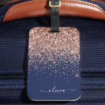 Blush Pink Rose Gold Navy Blue Glitter Monogram Luggage Tag<br><div class="desc">Rose Gold - Blush Pink and Navy Blue Sparkle Glitter Monogram Name Luggage Bag Tag. This makes the perfect sweet 16 birthday,  wedding,  bridal shower,  baby shower or bachelorette party gift for someone decorating her room in style.</div>