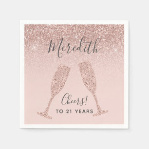 Blush Pink Rose Gold Ombre 21st Birthday Party Napkins