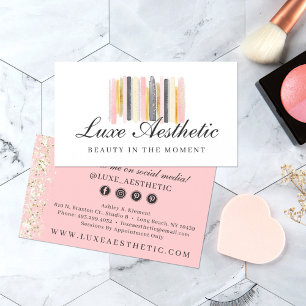 Blush Pink & Rose Gold Paint Strokes Social Media Business Card