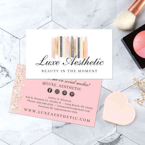 Blush Pink  Rose Gold Paint Strokes Social Media Business Card