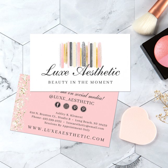 Blush Pink & Rose Gold Paint Strokes Social Media Business Card (Creator Uploaded)