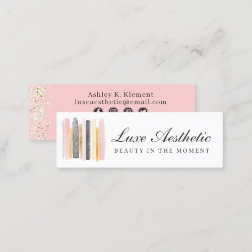 Blush Pink  Rose Gold Paint Strokes Social Media Mini Business Card