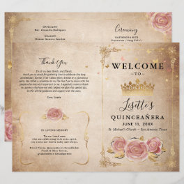 Blush Pink Rose Gold Parchment Quinceanera Program