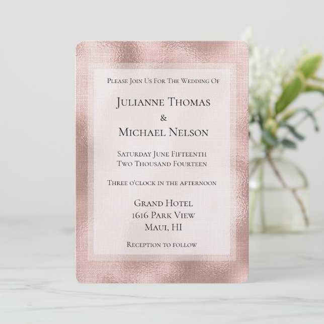 Blush Pink Rose Gold personalized Wedding  Invitation (Standing Front)