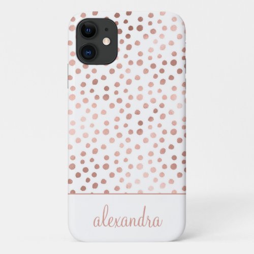 Blush Pink _ Rose Gold Polka Dot Pattern Monogram iPhone 11 Case