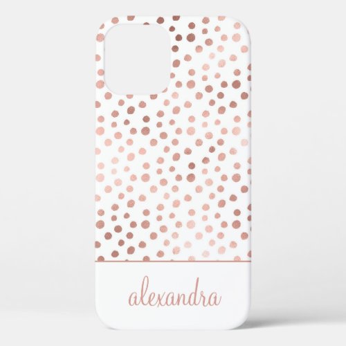 Blush Pink _ Rose Gold Polka Dot Pattern Monogram iPhone 12 Case