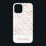 Blush Pink - Rose Gold Polka Dot Pattern Monogram iPhone 12 Mini Case<br><div class="desc">Blush Pink - Rose Gold and White Faux Foil Girly Hand Drawn Polka Dot Pattern Monogram Personalized Smart Phone Case. Please contact the designer for customized matching items.</div>