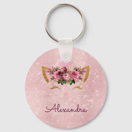 Blush Pink - Rose Gold Princess Kitty Monogram Keychain