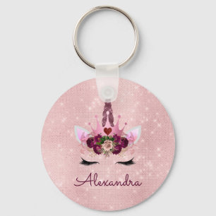 Blush Pink - Rose Gold Princess Unicorn Monogram Keychain