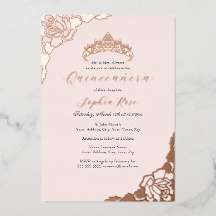 Blush Pink Rose Gold Quinceanera Birthday  Foil Invitation