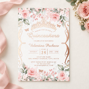Blush Pink Rose Gold Quinceanera Foil Invitation
