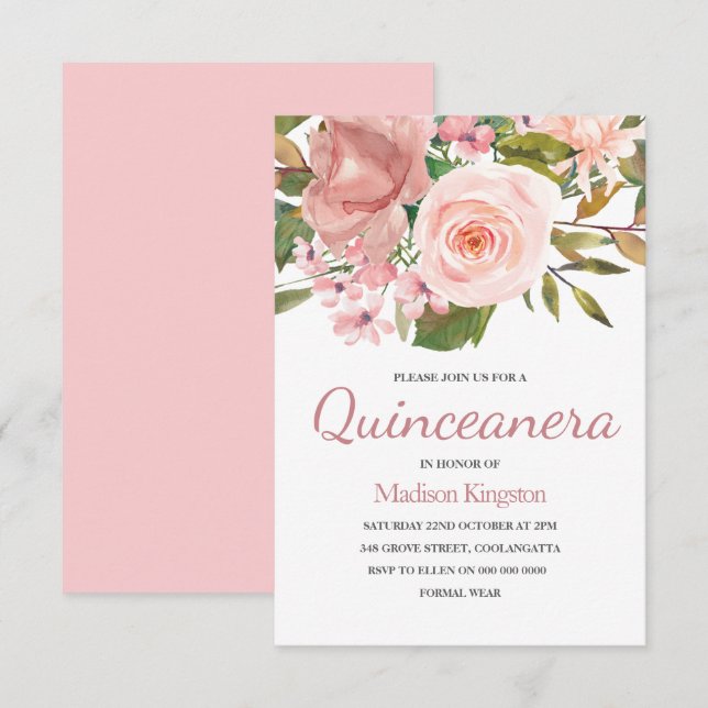 Blush Pink Rose Gold Quinceanera Party Invite (Front/Back)