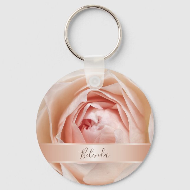 Blush Pink Rose Gold | Rose Flower Monogram Keychain (Front)