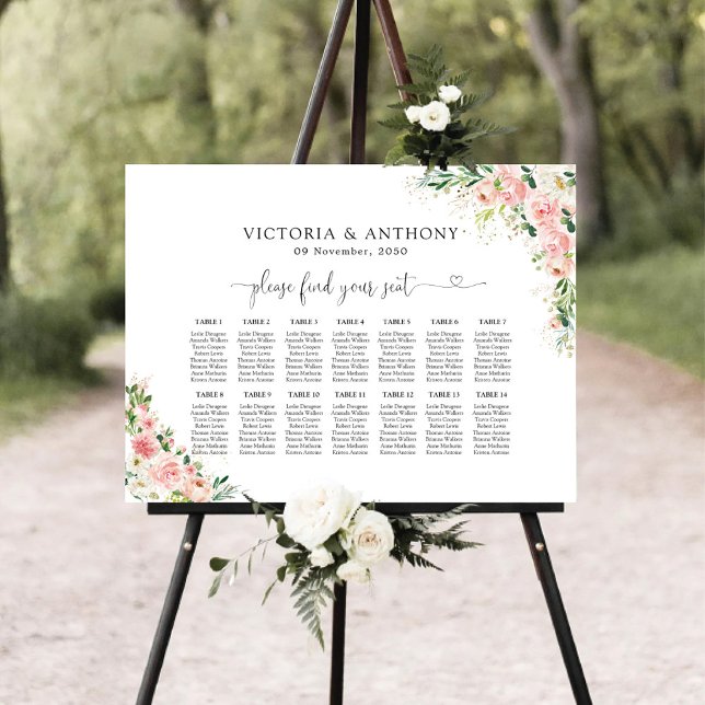 Blush Pink Rose Gold Seating Chart Foam Board (Creator Uploaded)