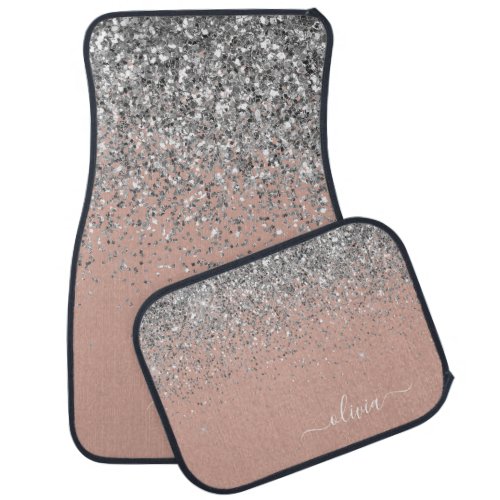 Blush Pink Rose Gold Silver Glitter Monogram Car Floor Mat