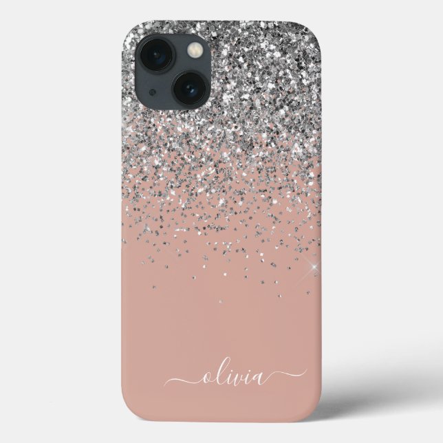 Blush Pink Rose Gold Silver Glitter Monogram Case-Mate iPhone Case (Back)
