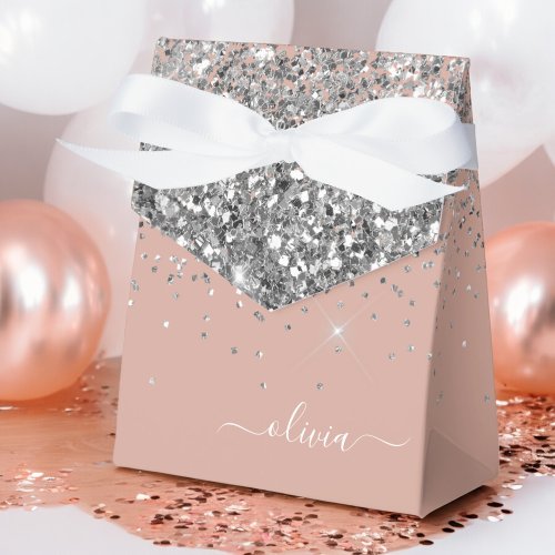 Blush Pink Rose Gold Silver Glitter Monogram Favor Boxes
