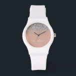 Blush Pink Rose Gold Silver Glitter Monogram Watch<br><div class="desc">Rose Gold - Blush Pink and Silver Sparkle Glitter Script Monogram Name Watch. This makes the perfect graduation,  birthday,  wedding,  bridal shower,  anniversary,  baby shower or bachelorette party gift for someone that loves glam luxury and chic styles.</div>