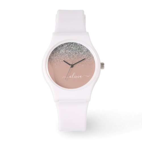 Blush Pink Rose Gold Silver Glitter Monogram Watch