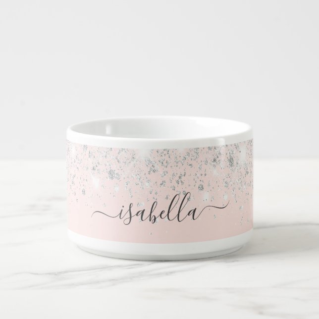 Blush pink rose gold silver glitter name bowl (Center)