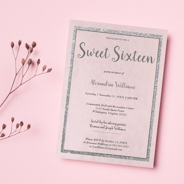 Blush pink rose gold silver glitter Sweet Sixteen Invitation (Blush pink rose gold silver glitter Sweet Sixteen)
