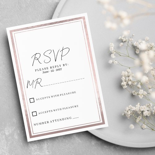 Blush pink rose gold silver glitter wedding RSVP  Invitation