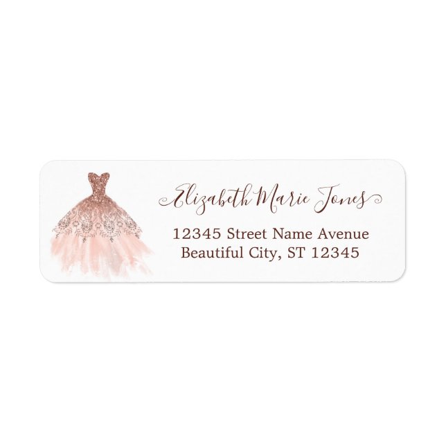 Blush Pink Rose Gold Sparkle Dress Girly Script Label (Front)
