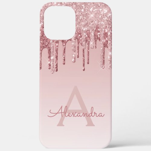 Blush Pink _ Rose Gold Sparkle Glitter Monogram iPhone 12 Pro Max Case